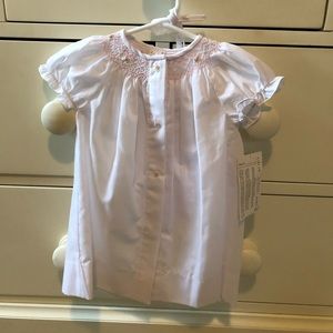 Rosalina white dress with pink and white smocking